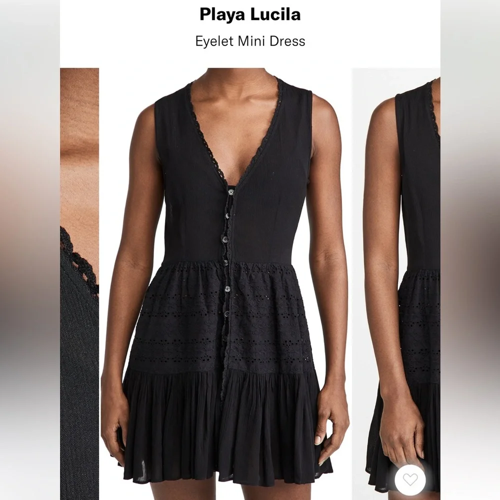 Playa Luclia Eyelet Mini‎ Dress Swim Coverup Black Gauzy Lace Women’s Small